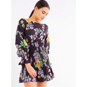 Urban Outfitters Leandra Smocked Floral Mini Dress - Black Purple Yellow…